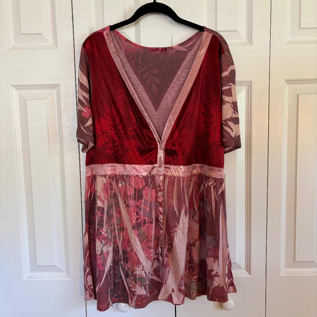 Casual Freedom Boho Vintage Top Floral Abstract Print Silk Blend Button Down 2xl